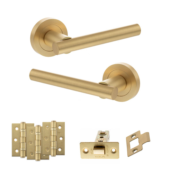 Status Nebraska Door Handle Pack (Latch Set - 3" CE Latch, 3" Fire Rated Hinges x3) by Atlantic Hardware