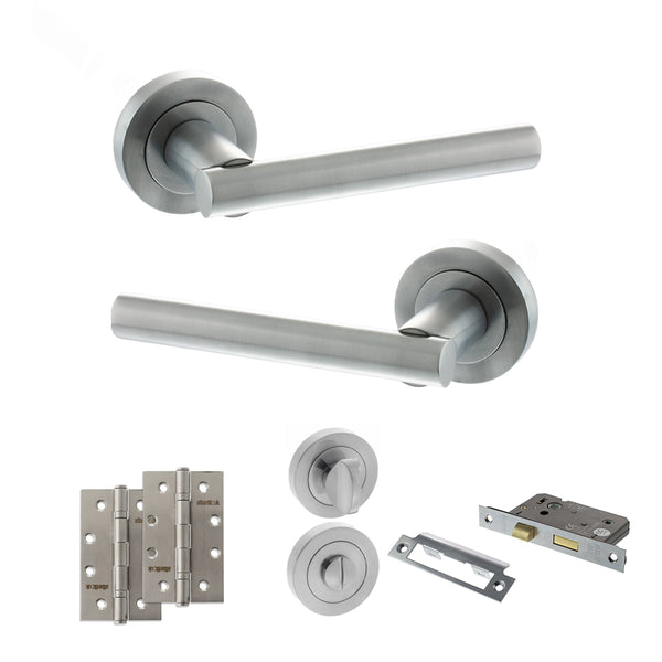 Status Nebraska Door Handle Pack (Bathroom Set - 2.5" CE Bathroom Lock, 4" Slim Knuckle Hinges x2) by Atlantic Hardware