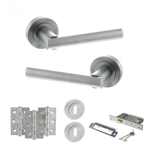 Status Nebraska Door Handle Pack (3 Lever Lock Set - 3" CE Sashlock, 3" Fire Rated Hinges x3) by Atlantic Hardware