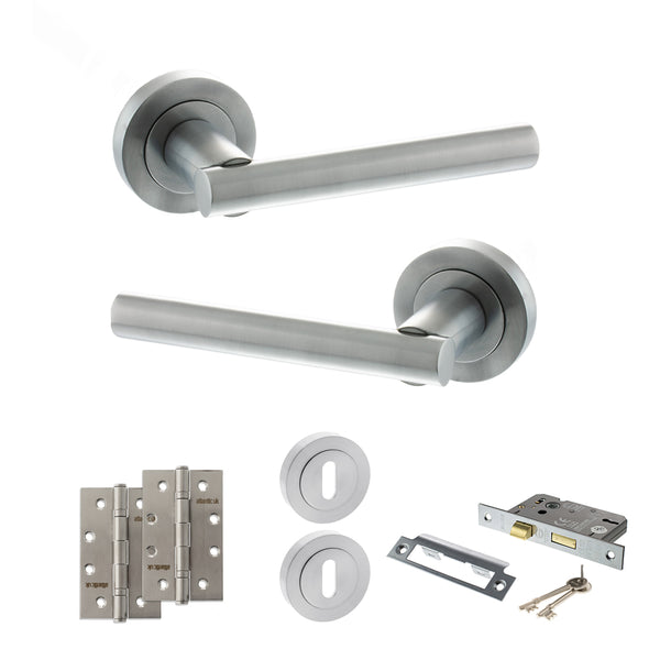 Status Nebraska Door Handle Pack (3 Lever Lock Set - 2.5" CE Sashlock, 4" Slim Knuckle Hinges x2) by Atlantic Hardware