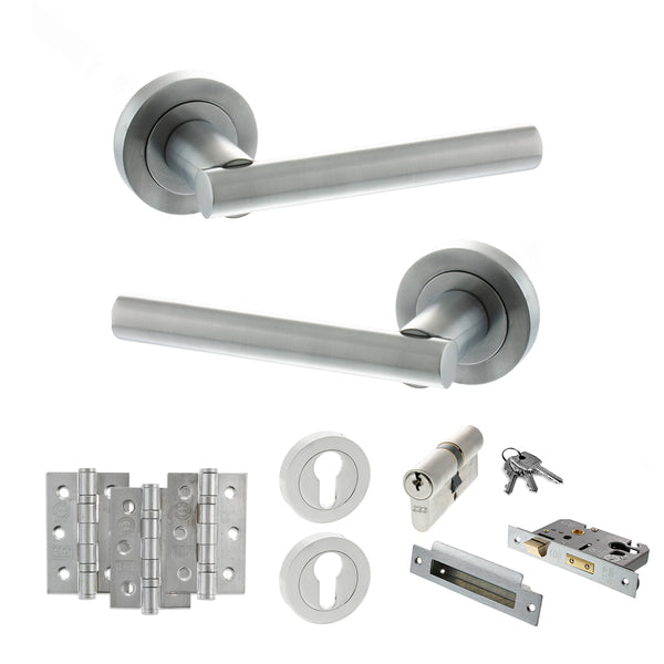 Status Nebraska Door Handle Pack (Euro Lock Set - 2.5" CE Sashlock, 3" Fire Rated Hinges x3) by Atlantic Hardware