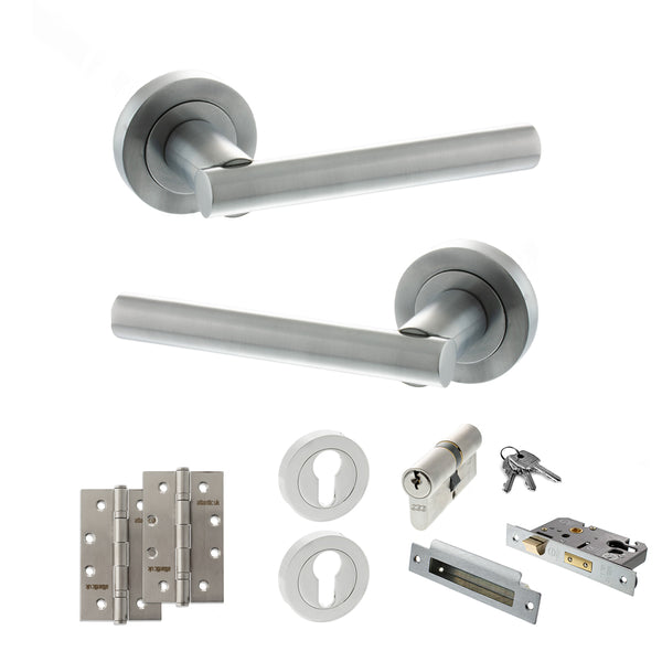 Status Nebraska Door Handle Pack (Euro Lock Set - 3" CE Sashlock, 4" Slim Knuckle Hinges x2) by Atlantic Hardware