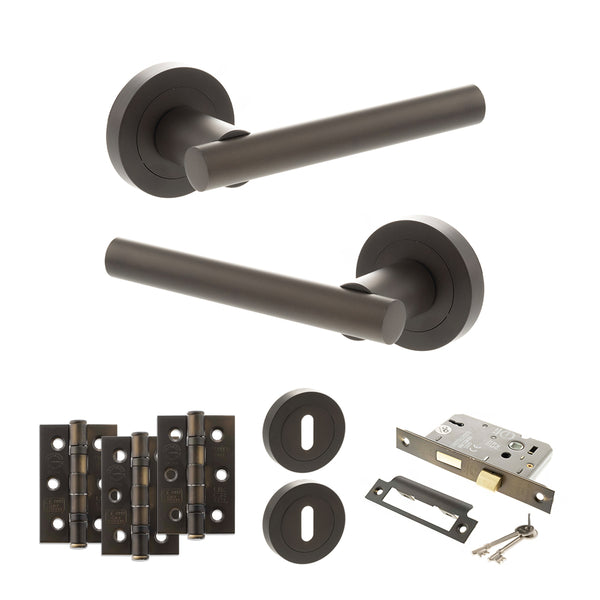 Status Nebraska Door Handle Pack (3 Lever Lock Set - 2.5" CE Sashlock, 3" Fire Rated Hinges x3) by Atlantic Hardware