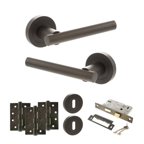 Status Nebraska Door Handle Pack (3 Lever Lock Set - 3" CE Sashlock, 4" Fire Rated Hinges x3) by Atlantic Hardware