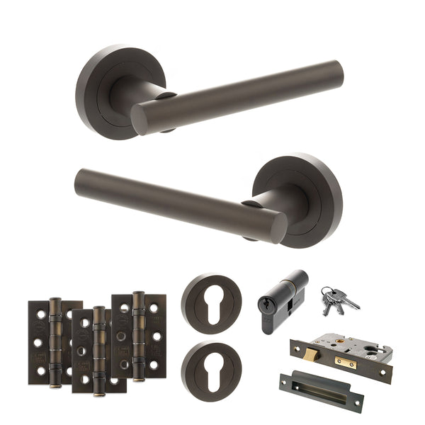 Status Nebraska Door Handle Pack (Euro Lock Set - 2.5" CE Sashlock, 3" Fire Rated Hinges x3) by Atlantic Hardware