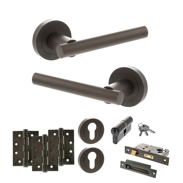 Status Nebraska Door Handle Pack (Euro Lock Set - 2.5" CE Sashlock, 4" Fire Rated Hinges x3) by Atlantic Hardware