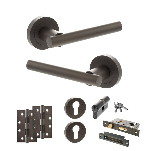Status Nebraska Door Handle Pack (Euro Lock Set - 2.5" CE Sashlock, 4" Slim Knuckle Hinges x2) by Atlantic Hardware
