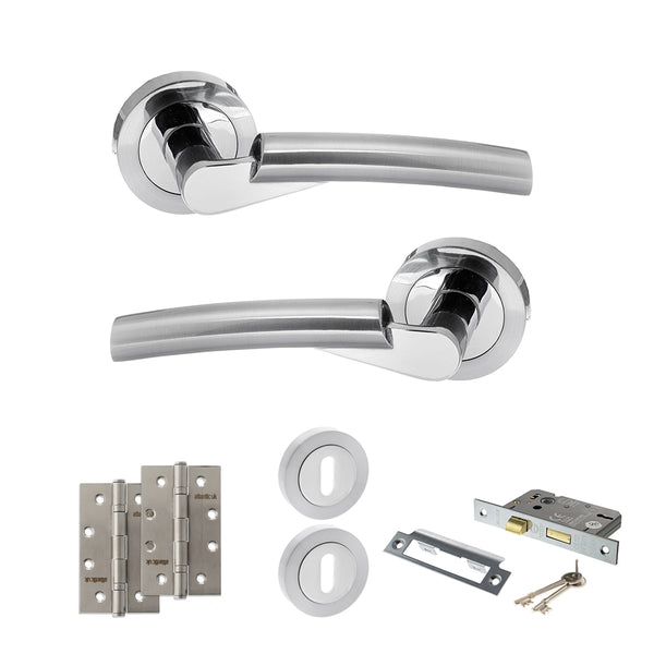 Status Florida Door Handle Pack (3 Lever Lock Set - 3" CE Sashlock, 4" Slim Knuckle Hinges x2) by Atlantic Hardware