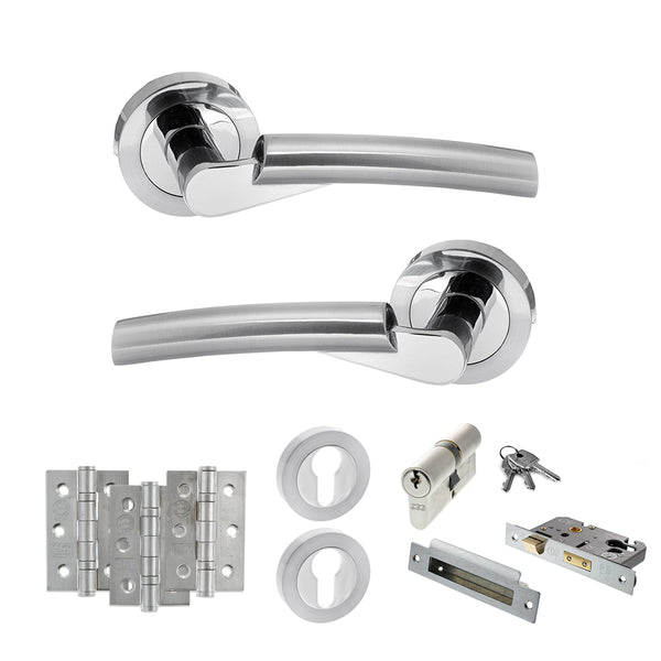 Status Florida Door Handle Pack (Euro Lock Set - 2.5" CE Sashlock, 3" Fire Rated Hinges x3) by Atlantic Hardware