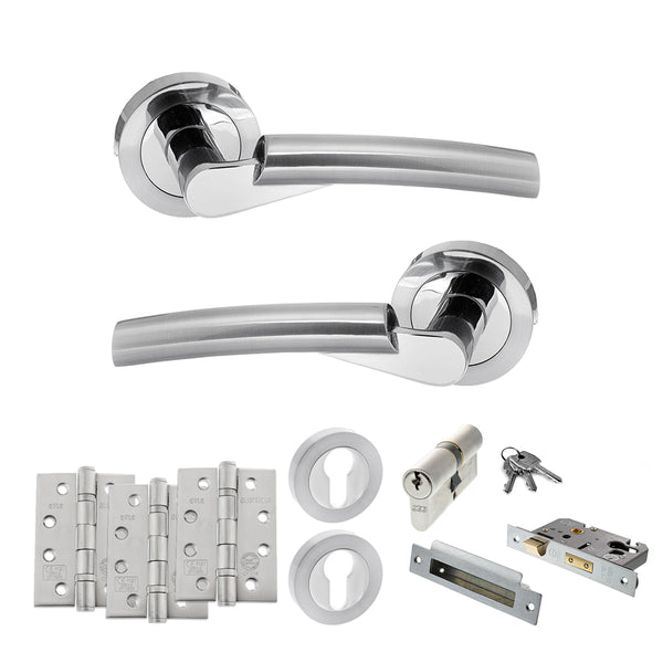 Status Florida Door Handle Pack (Euro Lock Set - 3" CE Sashlock, 4" Fire Rated Hinges x3) by Atlantic Hardware