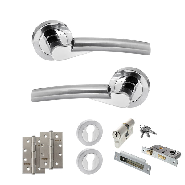 Status Florida Door Handle Pack (Euro Lock Set - 2.5" CE Sashlock, 4" Slim Knuckle Hinges x2) by Atlantic Hardware
