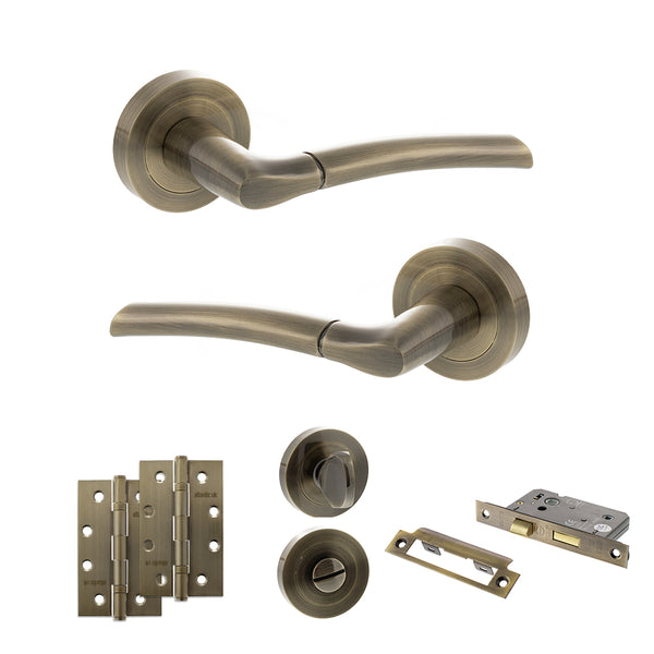 Status Indiana Door Handle Pack (Bathroom Set - 3" CE Bathroom Lock, 4" Slim Knuckle Hinges x2) by Atlantic Hardware