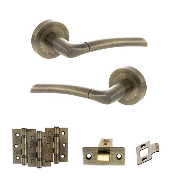 Status Indiana Door Handle Pack (Latch Set - 3" CE Latch, 3" Fire Rated Hinges x3) by Atlantic Hardware
