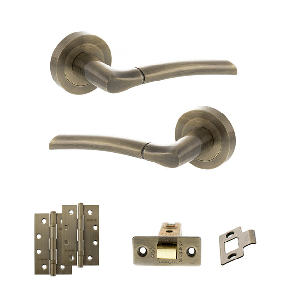 Status Indiana Door Handle Pack (Latch Set - 3" CE Latch, 4" Slim Knuckle Hinges x2) by Atlantic Hardware