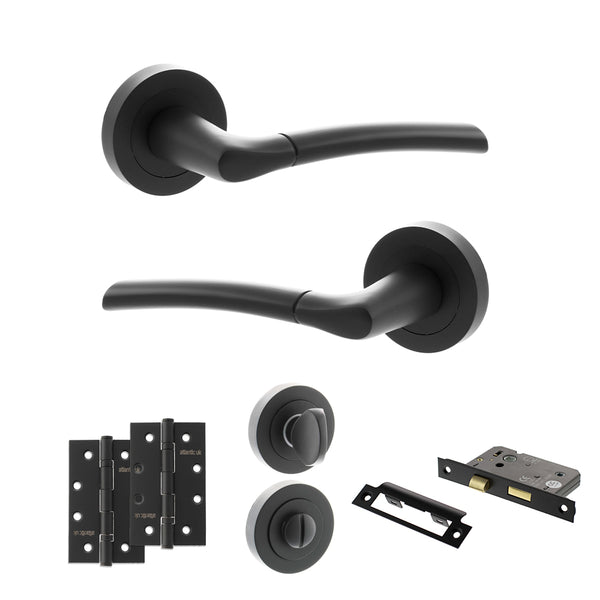 Status Indiana Door Handle Pack (Bathroom Set - 3" CE Bathroom Lock, 4" Slim Knuckle Hinges x2) by Atlantic Hardware
