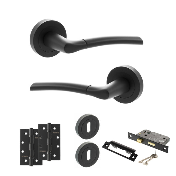 Status Indiana Door Handle Pack (3 Lever Lock Set - 3" CE Sashlock, 4" Slim Knuckle Hinges x2) by Atlantic Hardware