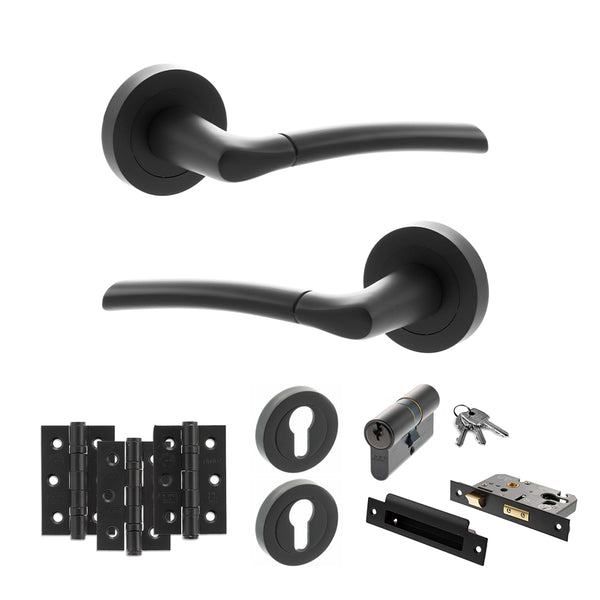 Status Indiana Door Handle Pack (Euro Lock Set - 3" CE Sashlock, 3" Fire Rated Hinges x3) by Atlantic Hardware