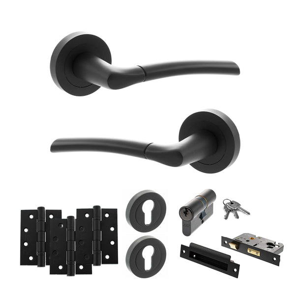 Status Indiana Door Handle Pack (Euro Lock Set - 2.5" CE Sashlock, 4" Fire Rated Hinges x3) by Atlantic Hardware