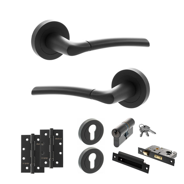 Status Indiana Door Handle Pack (Euro Lock Set - 3" CE Sashlock, 4" Slim Knuckle Hinges x2) by Atlantic Hardware