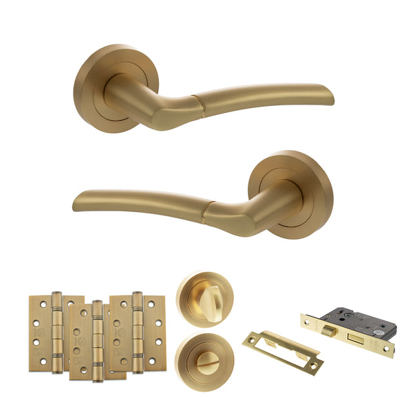 Status Indiana Door Handle Pack (Bathroom Set - 2.5" CE Bathroom Lock, 4" Fire Rated Hinges x3) by Atlantic Hardware
