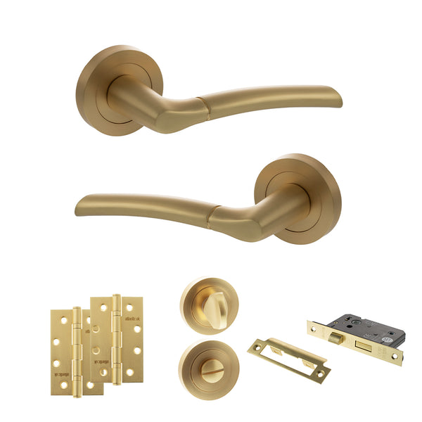 Status Indiana Door Handle Pack (Bathroom Set - 2.5" CE Bathroom Lock, 4" Slim Knuckle Hinges x2) by Atlantic Hardware