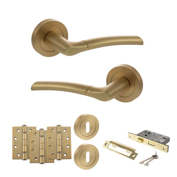 Status Indiana Door Handle Pack (3 Lever Lock Set - 3" CE Sashlock, 4" Fire Rated Hinges x3) by Atlantic Hardware