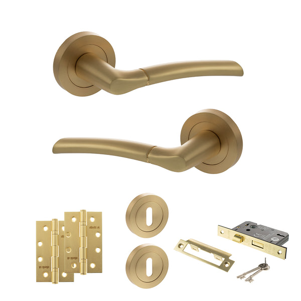 Status Indiana Door Handle Pack (3 Lever Lock Set - 3" CE Sashlock, 4" Slim Knuckle Hinges x2) by Atlantic Hardware