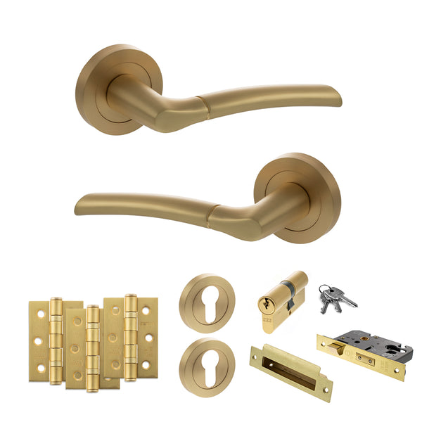 Status Indiana Door Handle Pack (Euro Lock Set - 2.5" CE Sashlock, 3" Fire Rated Hinges x3) by Atlantic Hardware