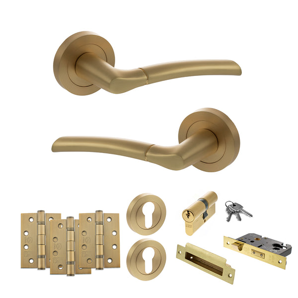 Status Indiana Door Handle Pack (Euro Lock Set - 3" CE Sashlock, 4" Fire Rated Hinges x3) by Atlantic Hardware
