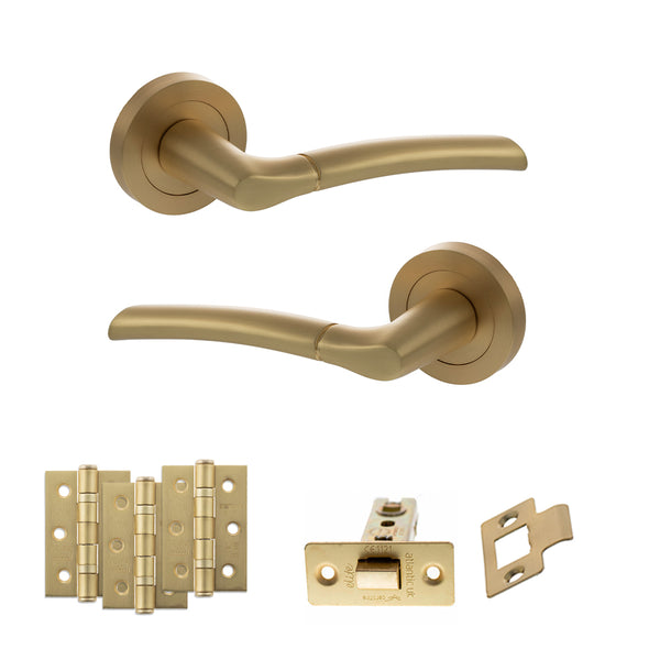 Status Indiana Door Handle Pack (Latch Set - 3" CE Latch, 3" Fire Rated Hinges x3) by Atlantic Hardware