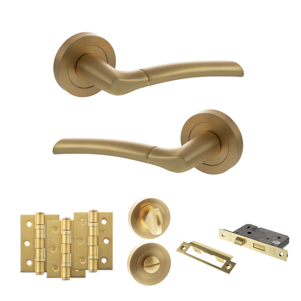 Status Indiana Door Handle Pack (Bathroom Set - 2.5" CE Bathroom Lock, 3" Fire Rated Hinges x3) by Atlantic Hardware