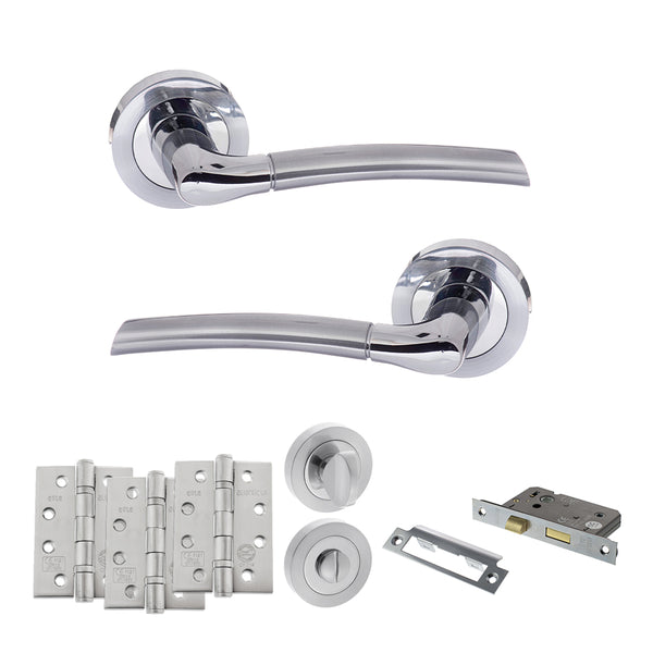 Status Indiana Door Handle Pack (Bathroom Set - 3" CE Bathroom Lock, 4" Fire Rated Hinges x3) by Atlantic Hardware