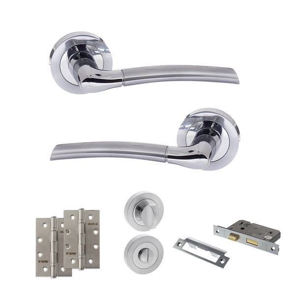 Status Indiana Door Handle Pack (Bathroom Set - 3" CE Bathroom Lock, 4" Slim Knuckle Hinges x2) by Atlantic Hardware