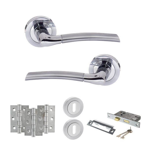 Status Indiana Door Handle Pack (3 Lever Lock Set - 2.5" CE Sashlock, 3" Fire Rated Hinges x3) by Atlantic Hardware