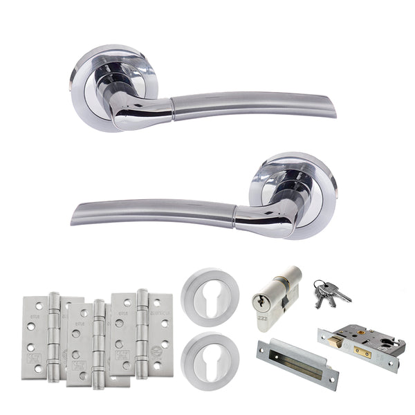Status Indiana Door Handle Pack (Euro Lock Set - 3" CE Sashlock, 4" Fire Rated Hinges x3) by Atlantic Hardware