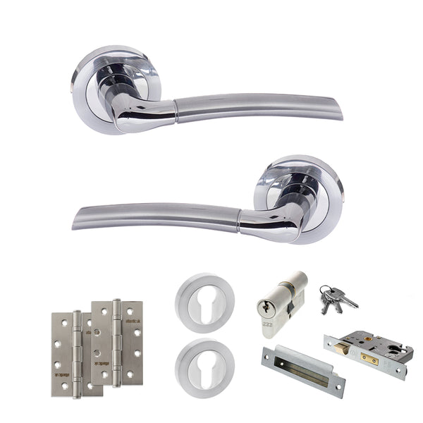 Status Indiana Door Handle Pack (Euro Lock Set - 3" CE Sashlock, 4" Slim Knuckle Hinges x2) by Atlantic Hardware