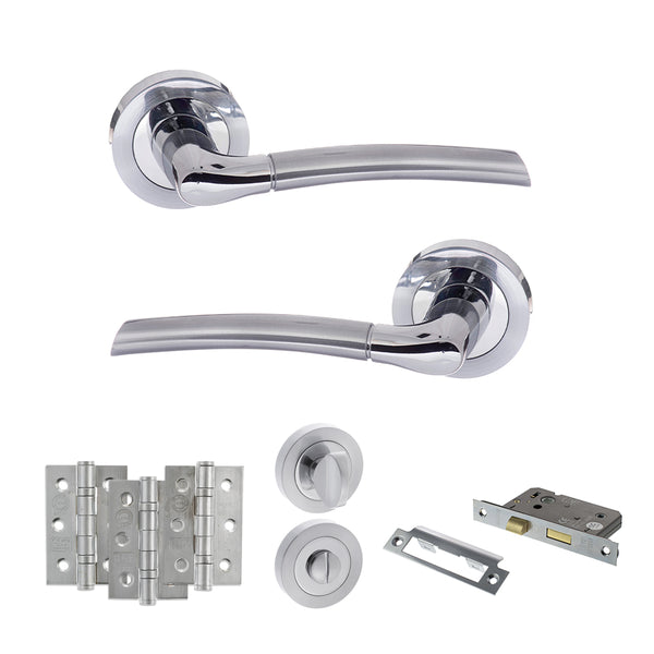 Status Indiana Door Handle Pack (Bathroom Set - 3" CE Bathroom Lock, 3" Fire Rated Hinges x3) by Atlantic Hardware