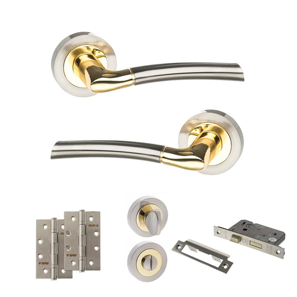 Status Indiana Door Handle Pack (Bathroom Set - 2.5" CE Bathroom Lock, 4" Slim Knuckle Hinges x2) by Atlantic Hardware