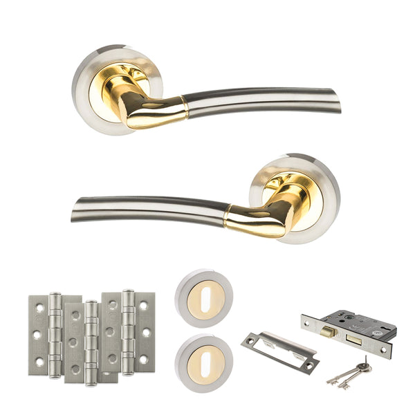 Status Indiana Door Handle Pack (3 Lever Lock Set - 3" CE Sashlock, 3" Fire Rated Hinges x3) by Atlantic Hardware