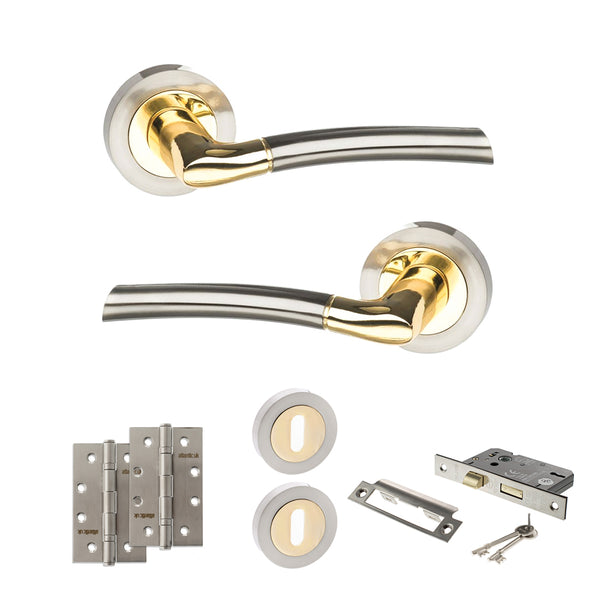 Status Indiana Door Handle Pack (3 Lever Lock Set - 2.5" CE Sashlock, 4" Slim Knuckle Hinges x2) by Atlantic Hardware