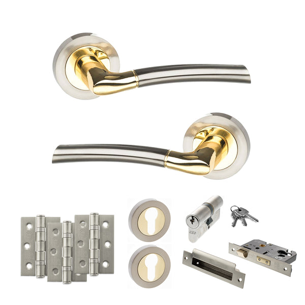Status Indiana Door Handle Pack (Euro Lock Set - 3" CE Sashlock, 3" Fire Rated Hinges x3) by Atlantic Hardware