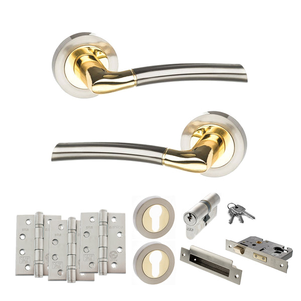 Status Indiana Door Handle Pack (Euro Lock Set - 2.5" CE Sashlock, 4" Fire Rated Hinges x3) by Atlantic Hardware