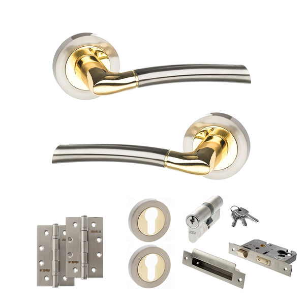 Status Indiana Door Handle Pack (Euro Lock Set - 2.5" CE Sashlock, 4" Slim Knuckle Hinges x2) by Atlantic Hardware