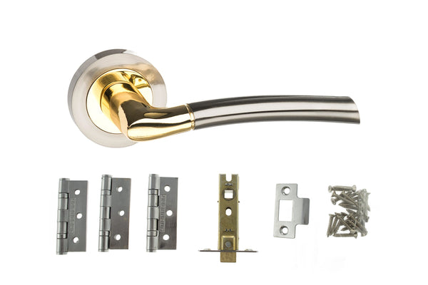 Atlantic Indiana Door Pack Bundle (2.5" Latch, 3"x2" Hingesx3) - Satin Nickel/Polished Brass