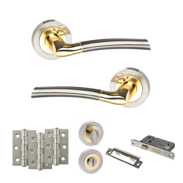 Status Indiana Door Handle Pack (Bathroom Set - 2.5" CE Bathroom Lock, 3" Fire Rated Hinges x3) by Atlantic Hardware