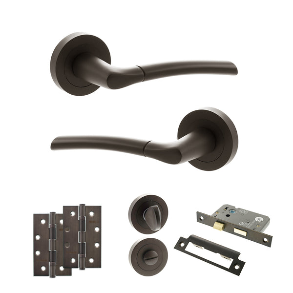 Status Indiana Door Handle Pack (Bathroom Set - 2.5" CE Bathroom Lock, 4" Slim Knuckle Hinges x2) by Atlantic Hardware