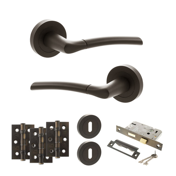 Status Indiana Door Handle Pack (3 Lever Lock Set - 3" CE Sashlock, 3" Fire Rated Hinges x3) by Atlantic Hardware