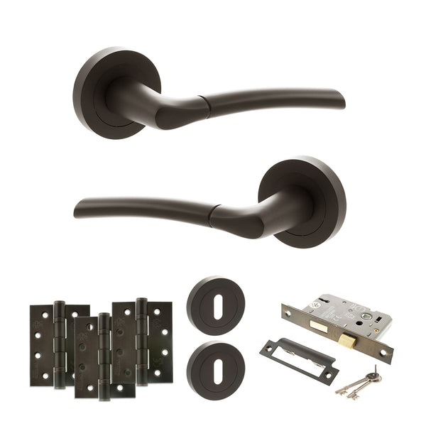 Status Indiana Door Handle Pack (3 Lever Lock Set - 3" CE Sashlock, 4" Fire Rated Hinges x3) by Atlantic Hardware