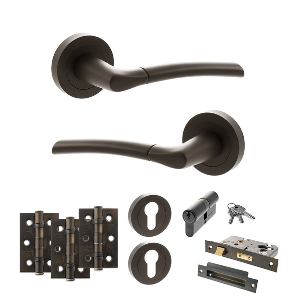 Status Indiana Door Handle Pack (Euro Lock Set - 3" CE Sashlock, 3" Fire Rated Hinges x3) by Atlantic Hardware