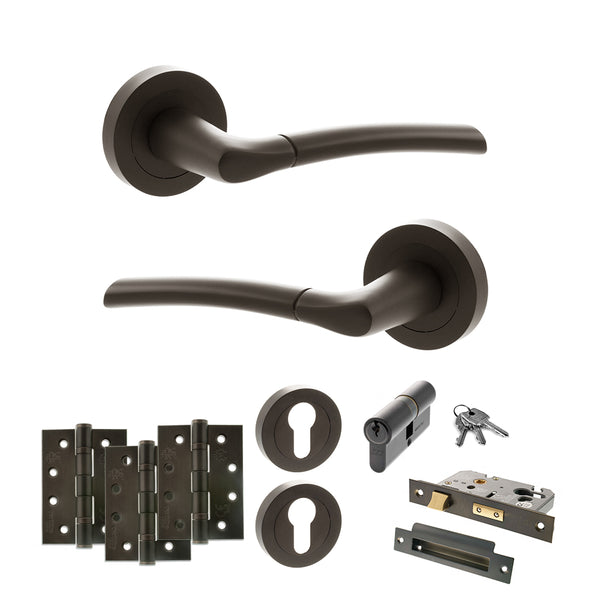 Status Indiana Door Handle Pack (Euro Lock Set - 3" CE Sashlock, 4" Fire Rated Hinges x3) by Atlantic Hardware